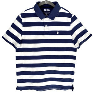 IZOD Polo Shirt Advantage Performance Natural Stretch Blue White Stripe Mens M